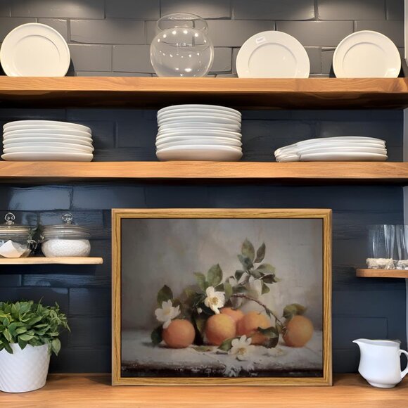 Vintage Farmhouse Framed Wall Art, Oranges Still Life Paintings Kitchen Decor Ae - Picture 2 of 7
